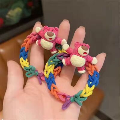 Morango urso faixa de cabelo corda crianças adulto desenhos animados tridimensional multi-strand enrolamento cor artesanal jóias