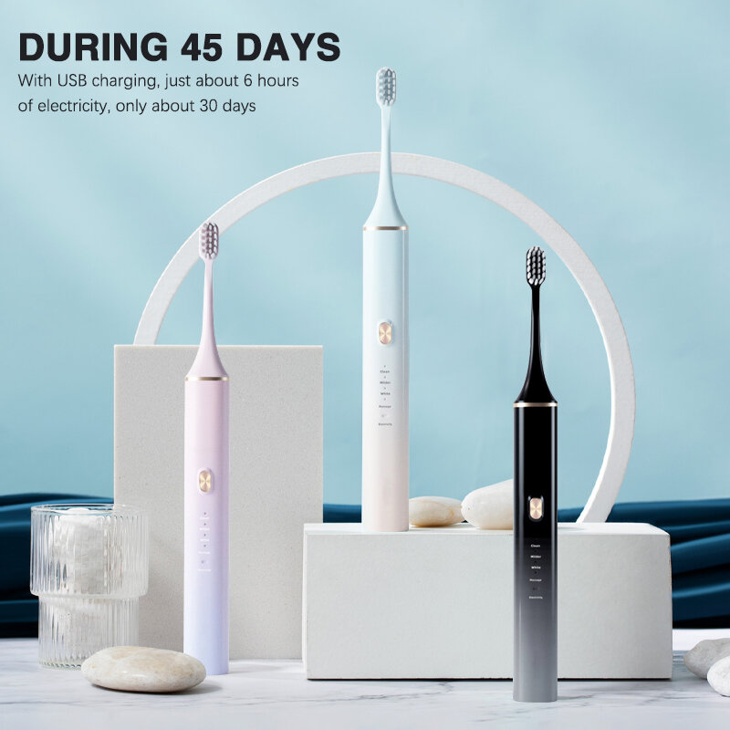 Boyakang-cepillo de dientes eléctrico sónico con cargador USB, cerdas Dupont impermeables IPX7, sincronización inteligente, 4 modos de limpieza, BYK39