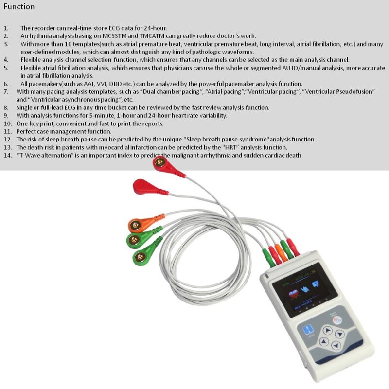 Macchina registrabile a 3 canali ECG Holter sistema di monitoraggio Tester Monitor assistenza sanitaria rapporto di stampa con Software per PC