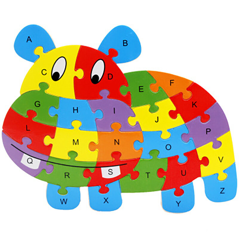 Dzieci zabawki wczesna edukacja Cartoon zwierząt drewniane 10 modeli 26 angielski Puzzle alfabet klocki
