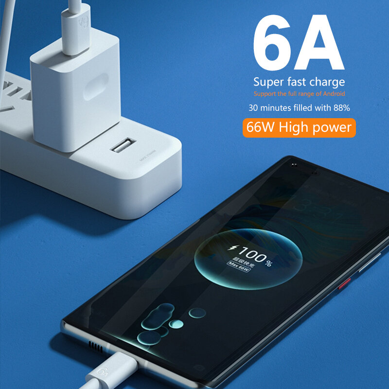 6A 66W Usb Type C Super Fast Charger Kabel Snelle Usb Type C Opladen Data Cord Voor Huawei Mate40 p40 Pro Samsung Xiaomi Poco M3