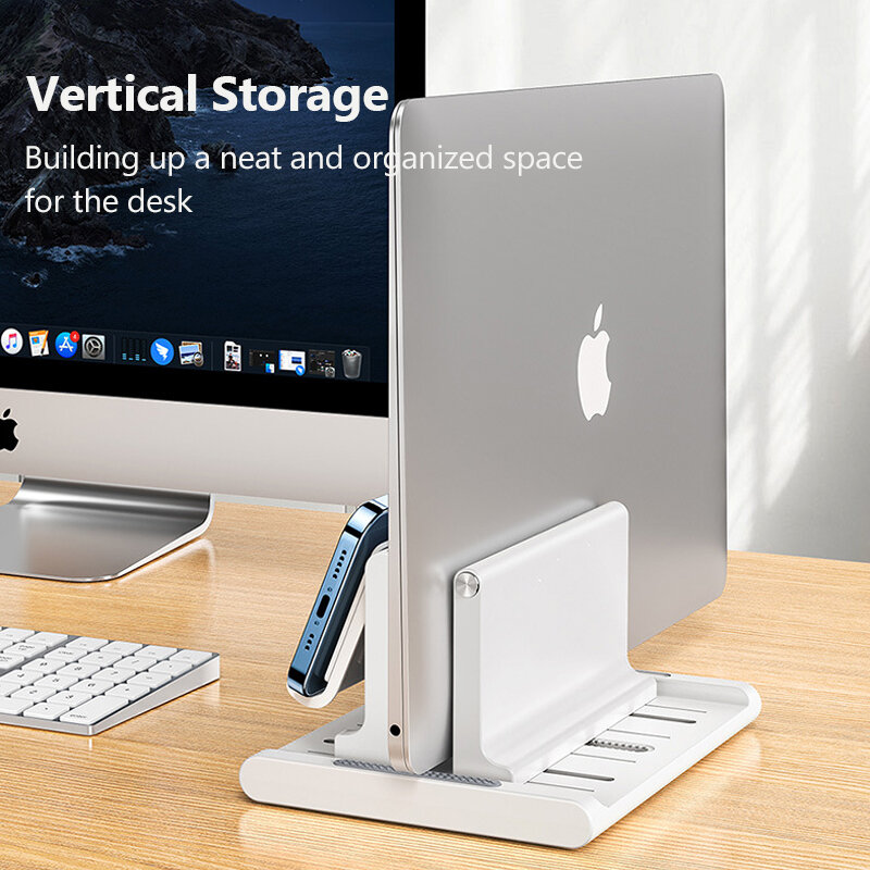Регулируемая вертикальная подставка для ноутбука, держатель для ноутбука MacBook, iPad с держателем для телефона и планшета, настольная подставк...