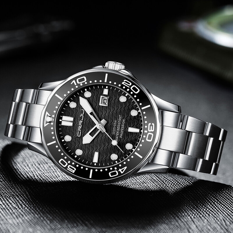 CRRJU – montre de sport pour hommes, mouvement japonais de luxe, montre-bracelet à Quartz en acier inoxydable, mode Date, horloge masculine