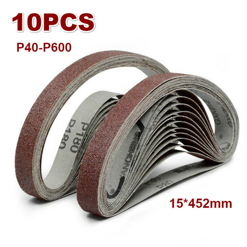 10pcs 452mm*15mm Grinding and Polishing Replacement Polishing Sanding Belt Grit Paper for Electric Angle Grinder Machine