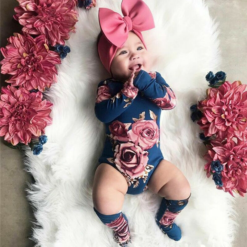 Bébé nouveau-né fille fleur barboteuse body combinaison jambières tenues vêtements