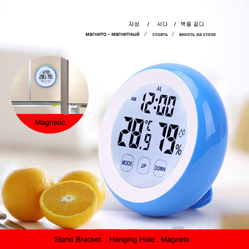 หน้าจอสัมผัส LCD Digital Alarm Clock เครื่องวัดอุณหภูมิบ้านความชื้นเรือนโกดังเครื่องวัดอุณหภูมิความชื้...