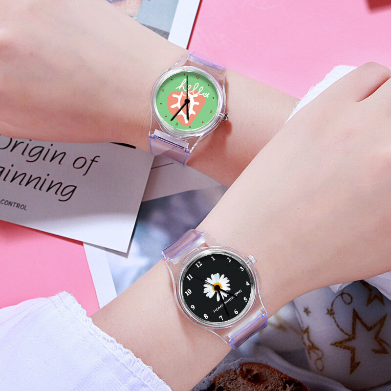 투명 실리콘 과일 바나나 시계 어린이 학습 시간 팔찌 학생 스포츠 시계 어린이 소녀 생일 선물 어린이 시계