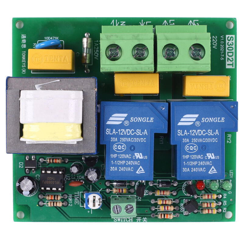 Module de relais de retard AC 220V 30A réglable 0-60S 2 canaux, carte de séquence de temps d'alimentation marche avant marche arrière arrêt