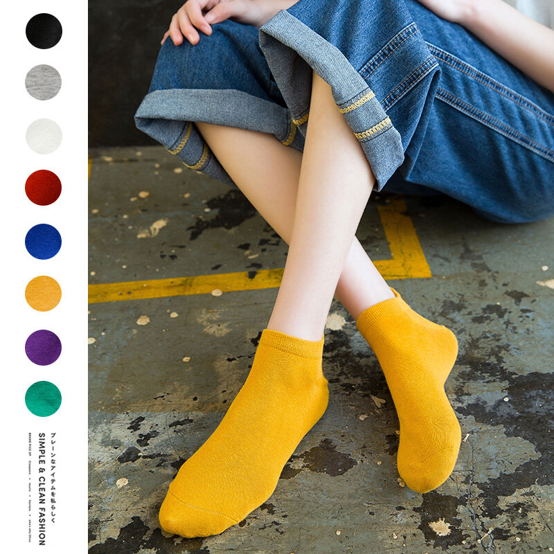 Taglia 35-42 calzini da donna Kawaii Happy Fashion caviglia calzini divertenti donna cotone ricamato espressione colore caramella 1 paio