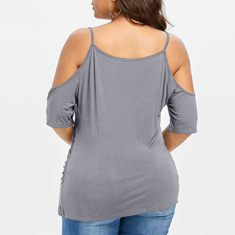 T-shirt asymétrique à épaules dénudées pour femmes, chemisiers d'été à la mode, grande taille, découpe asymétrique, col en v, Tops, 2021