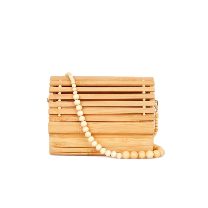 Ins-Bolso de playa de bambú hecho a mano para mujer, tejida a mano bandolera de madera, con asa de cuentas, para viaje