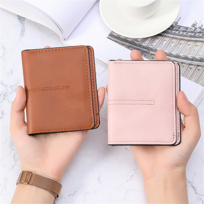Fashion Short Wallet Case Pocket Slim Credit Card ID Card Multi-slot Card Holder Package Women Solid Color PU Leather Coin Purse