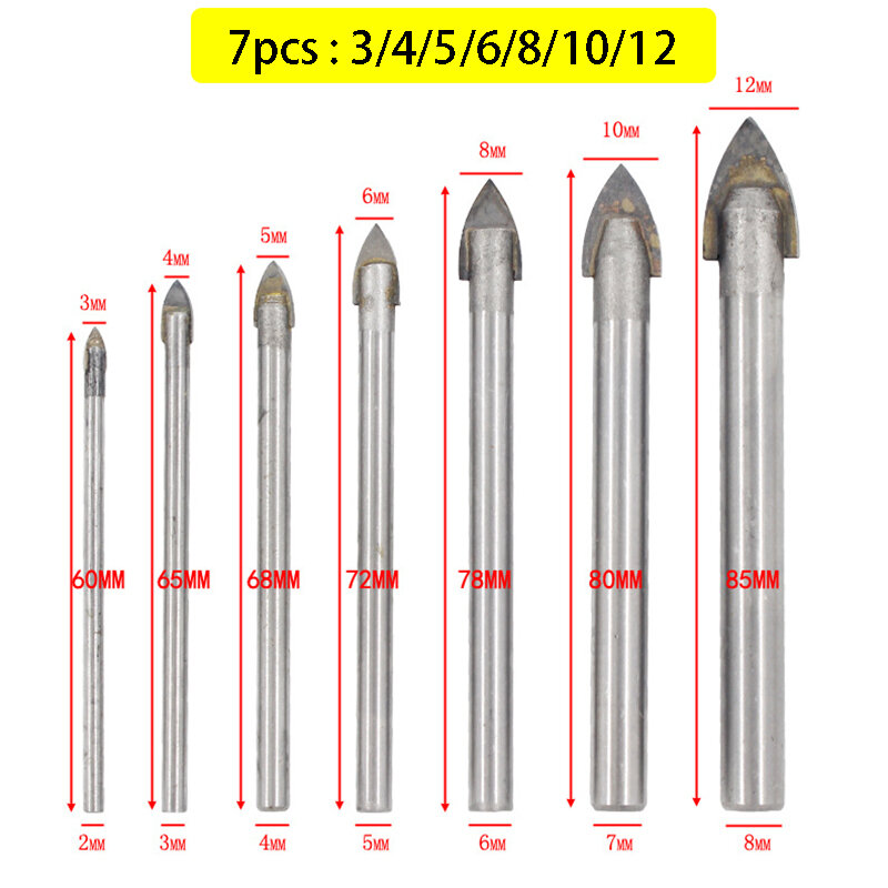 7Pcs Multi-Fungsi Bor Bit untuk Pengeboran Ubin Keramik, Kaca Beton, Logam, dll Kobalt Paduan Baja Mata Bor Set 3-12Mm