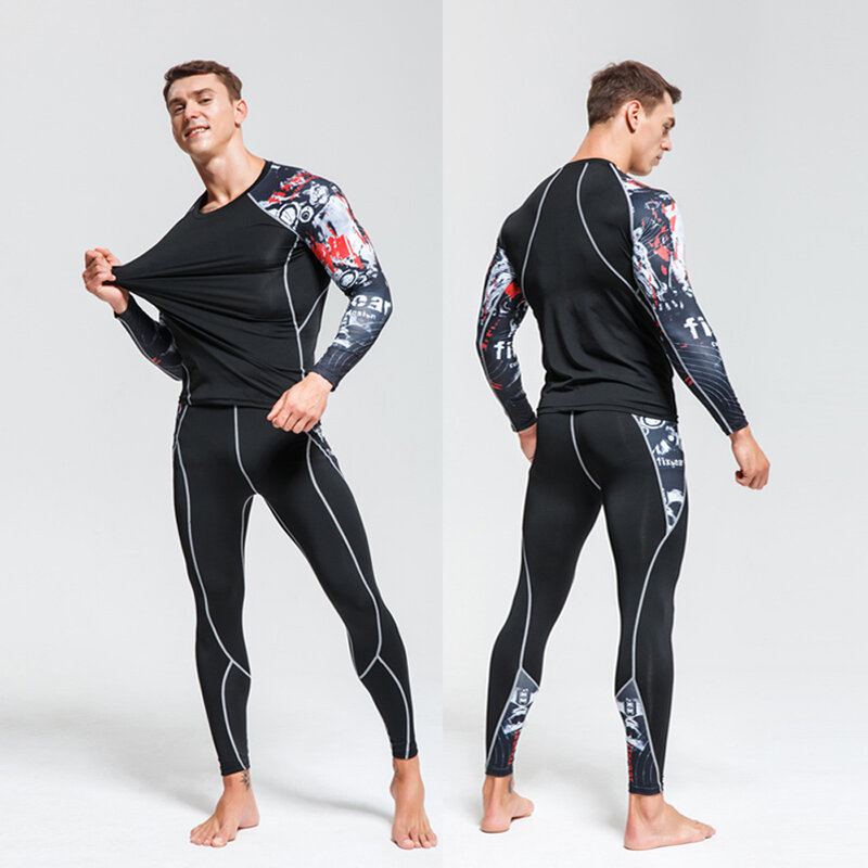 Terno dos esportes masculinos mma rashgard masculino secagem rápida roupas de compressão esportiva kit de treinamento fitness roupa interior térmica leggings