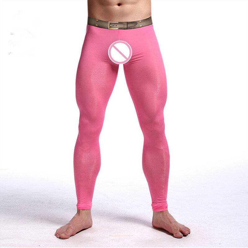 Men Sexy Ultra thin Transparent Pouch Ice Silk Pants Mens Home Lounge Pants The belt design Sleepwear Sexy Fashion Brand