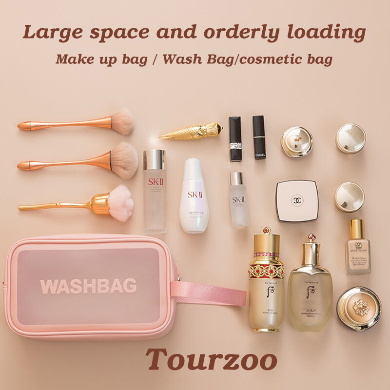 Bolsa de cosméticos impermeable para mujer, bolso de almacenamiento de maquillaje de viaje de gran capacidad, transparente, portátil, práctico, Tourzoo