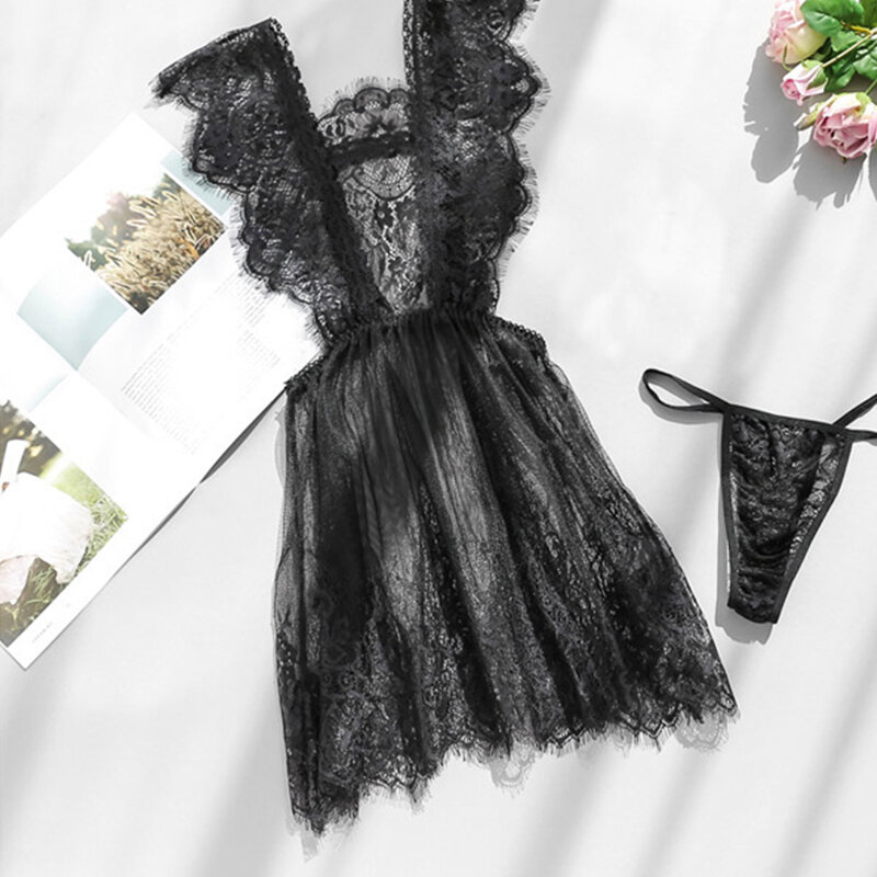 섹시 란제리 여자 에로틱 한 잠옷 레이스 란제리 섹스 옷 에로틱 한 투명 드레스 블랙 섹시한 란제리 뜨거운 잠옷