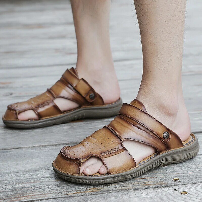 2021 marca dos homens sandálias de verão moda sandálias de couro macio ao ar livre leve antiderrapante praia sandálias tamanho grande