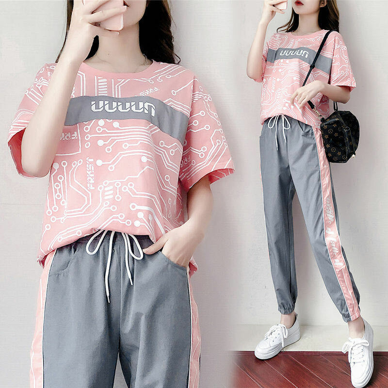 Women's sports suit women's fashion 2020 summer new loose temperament casual wear two pieces of foreign style