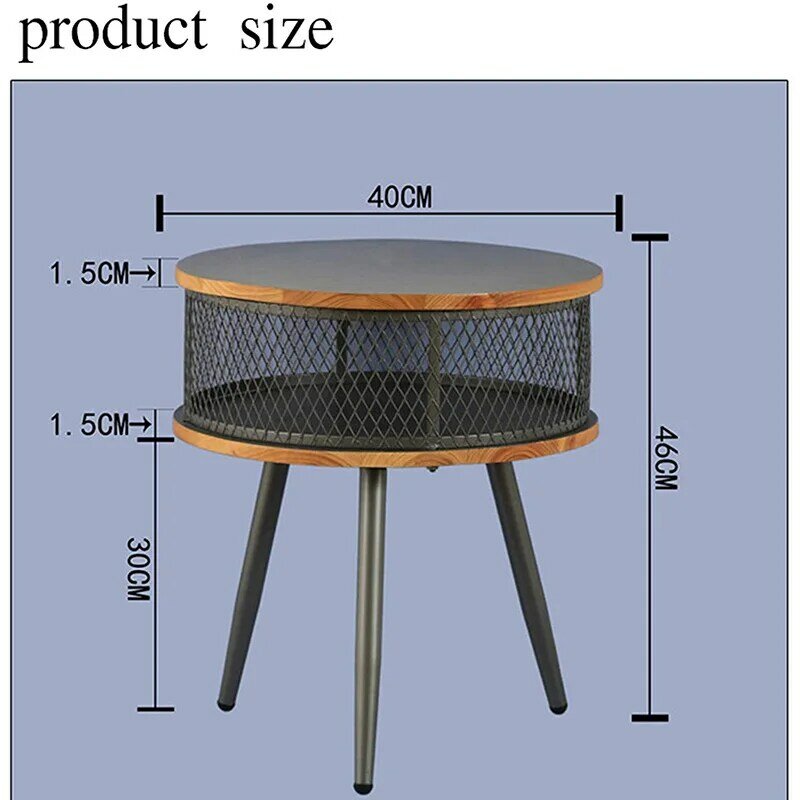Круглый боковой столик промышленного дизайна с корзиной для хранения для спальни, гостиной, многофункциональная тумбочка, прикроватные жу...