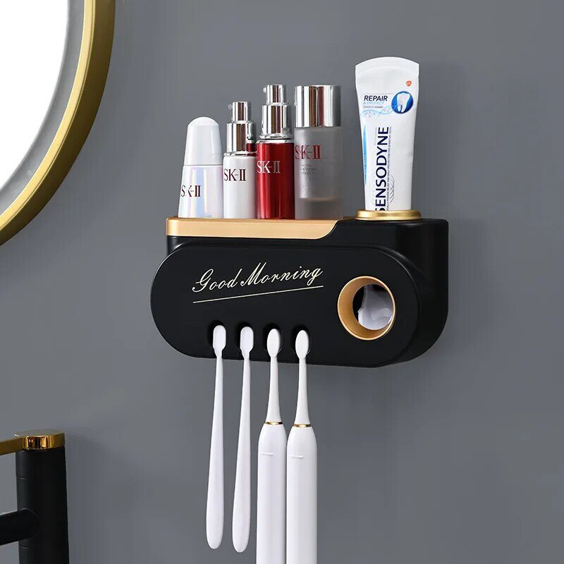 Multi-pendurado escova de dentes titular automático creme dental squeezer dispenser maquiagem rack de armazenamento acessórios do banheiro conjuntos de artigos para casa