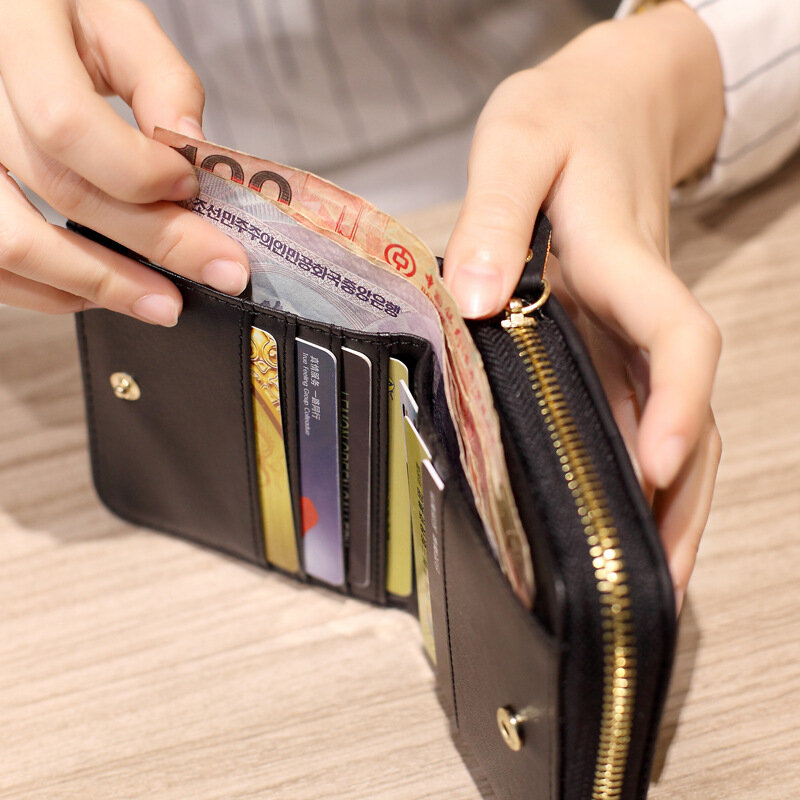 Damskie krótkie portfele PU skóra kobiet Plaid torebki nubuk portfel z saszetką na karty moda kobieta mały portfel na zamek błyskawiczny z portmonetką