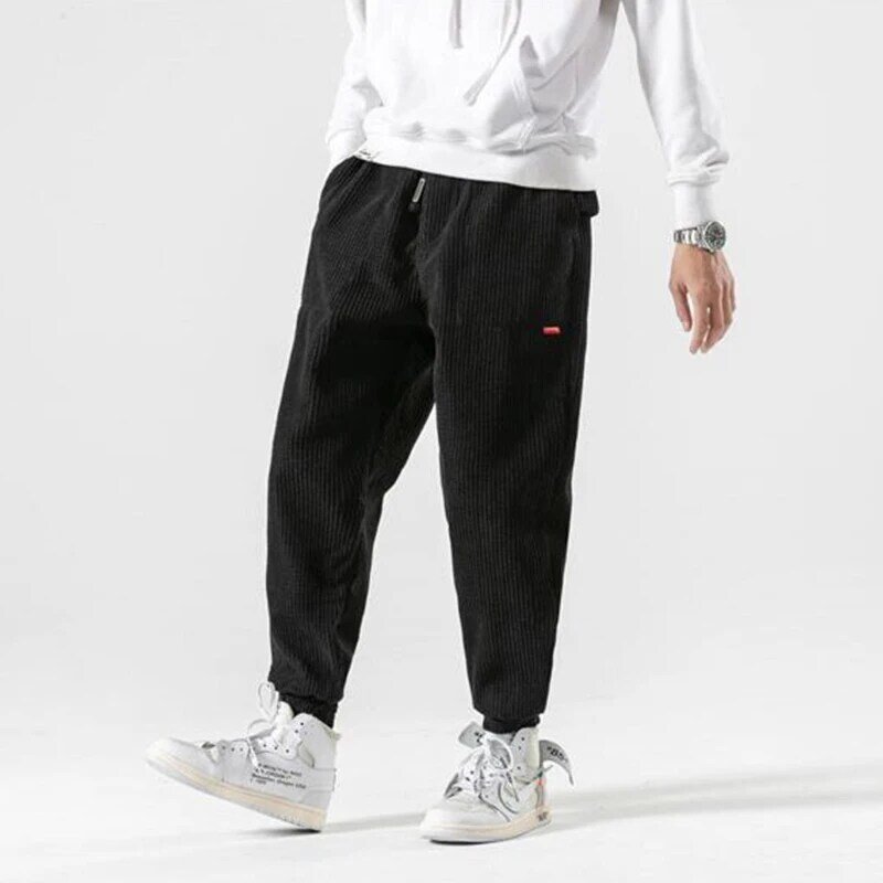 2020 Streetwear moda męska sztruksowe spodnie ołówkowe jesień Casual jednolite, luźne spodnie haremki męskie Vintage joggersy Hip hopowe długie spodnie
