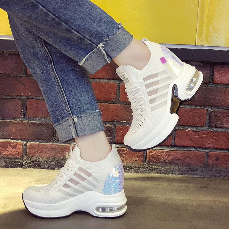 zapatos de malla elástica de punto pa Zapatillas de deporte de moda 