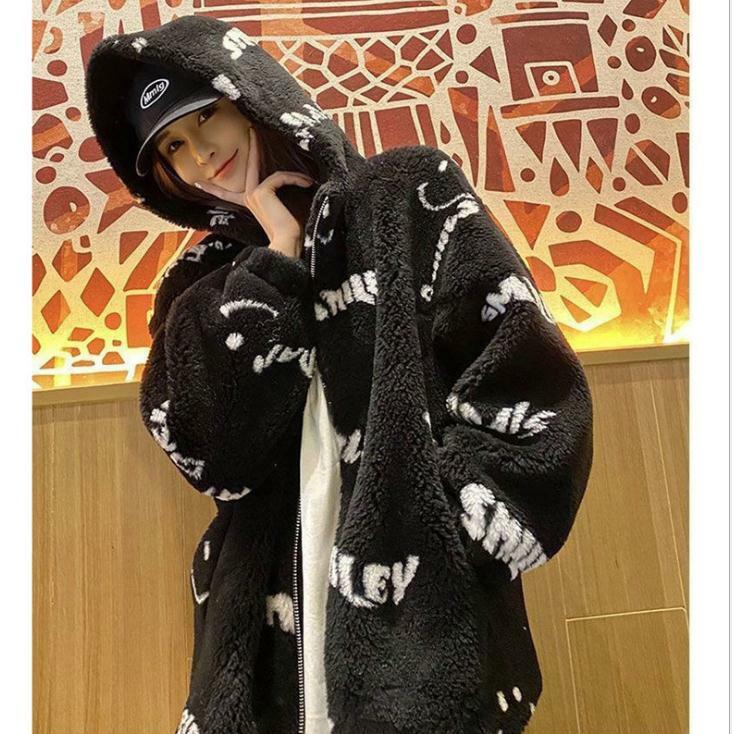 Elegant Women Winter Autumn Printing Imitation Fur Jackets Hooded Long Sleeves Zipper Female Sexy Artificial Fur Overcoats K1551