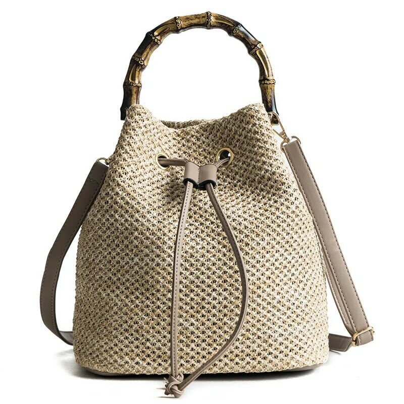 Jin Mantang Slub Handle Straw Bucket Bags For Women 2020 Small Shoulder Handbags Female Travel Totes Lady Fashion New Hand Bag