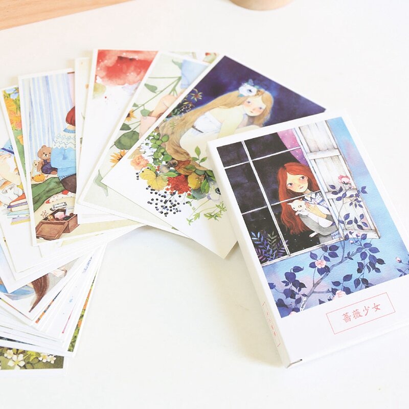 30 Buah/Boks Alat Tulis Kreatif Kartu Pos dan Kartu Pesan Kotak Rozen Maiden