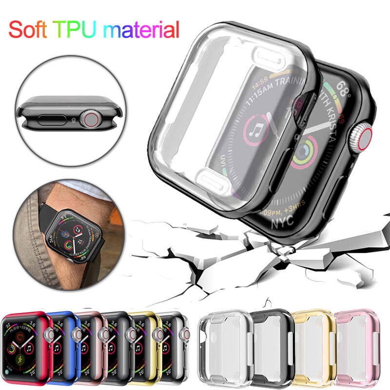 Watch Cover case For Apple Watch series 7 6 5 4 3 2 band case 45mm 41mm 42mm 38m 40mm 44mm Slim All inclusiveTPU case Protector