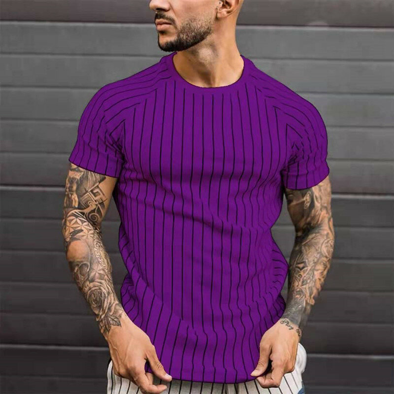 Camisetas de manga corta para hombre, camisas informales con cuello redondo a rayas, estampadas, de manga larga, 2021