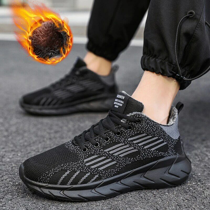 Damyuan – chaussures de course en cuir fendu pour homme, souliers de neige chauds, en maille, grande taille, en fourrure, confortables à la cheville, nouvelle mode, 47