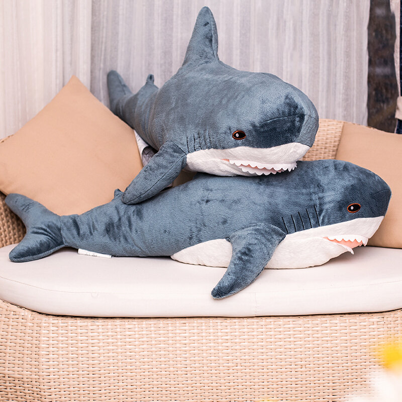 60/80/100cm 상어 플러시 장난감 잠자는 베개 여행 동반자 장난감 선물 상어 귀여운 박제 동물 물고기 베개 완구 어린이를위한