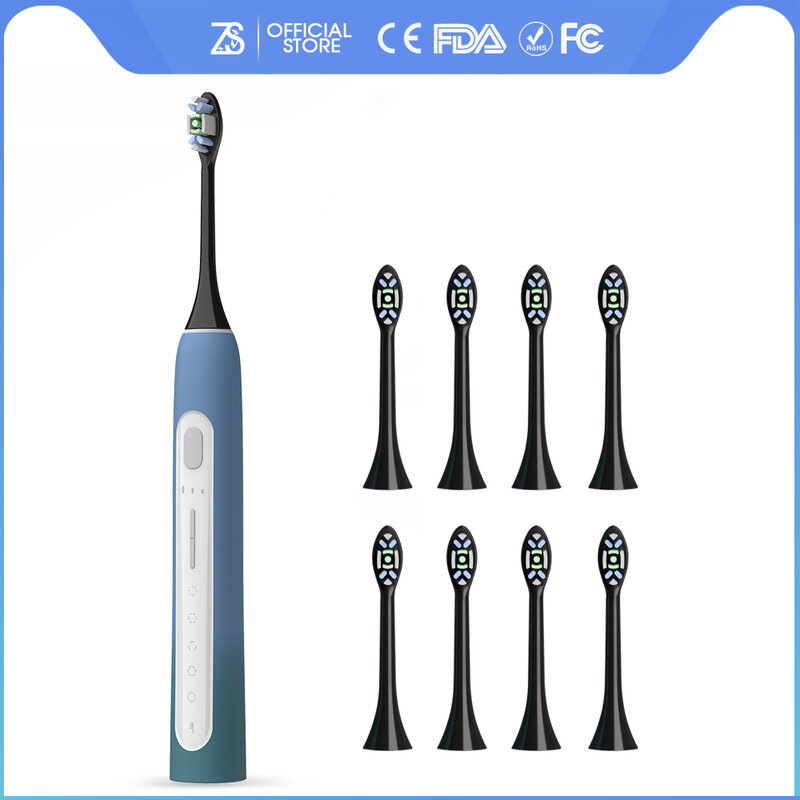 [ZS] Swing Up Down Electric Toothbrush Set With 7 Brush Heads 5 Modes Power Whitening Rechargeble Sonic Toothbrushes for Adults