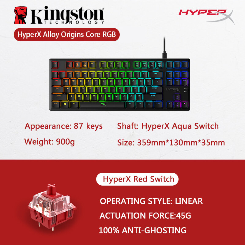 كينغستون HyperX سبيكة أصول الأساسية الألعاب لوحة المفاتيح أكوا التبديل الأحمر التبديل RGB الخلفية esport لوحة المفاتيح الميكانيكية لسطح المكتب