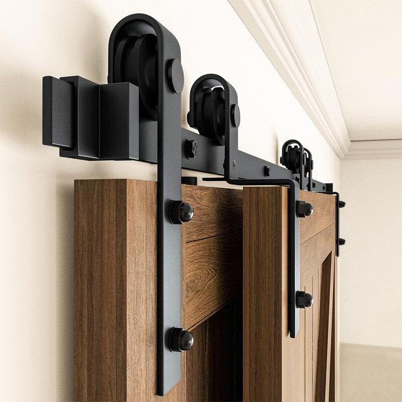 Sistema de toboganes de suspensión doblada de pista de Hardware de puerta de Granero deslizante de derivación, puertas para puerta de madera de casa, 4-9.6 pies