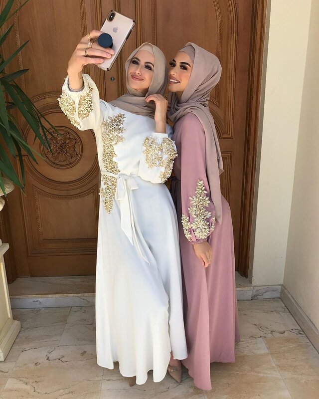 Gaun Jilbab Muslim Abaya Dubai Turki Pakaian Islami Kaftan Kaftan Marocain untuk Wanita Gaun Ramadhan Jubah Muslim