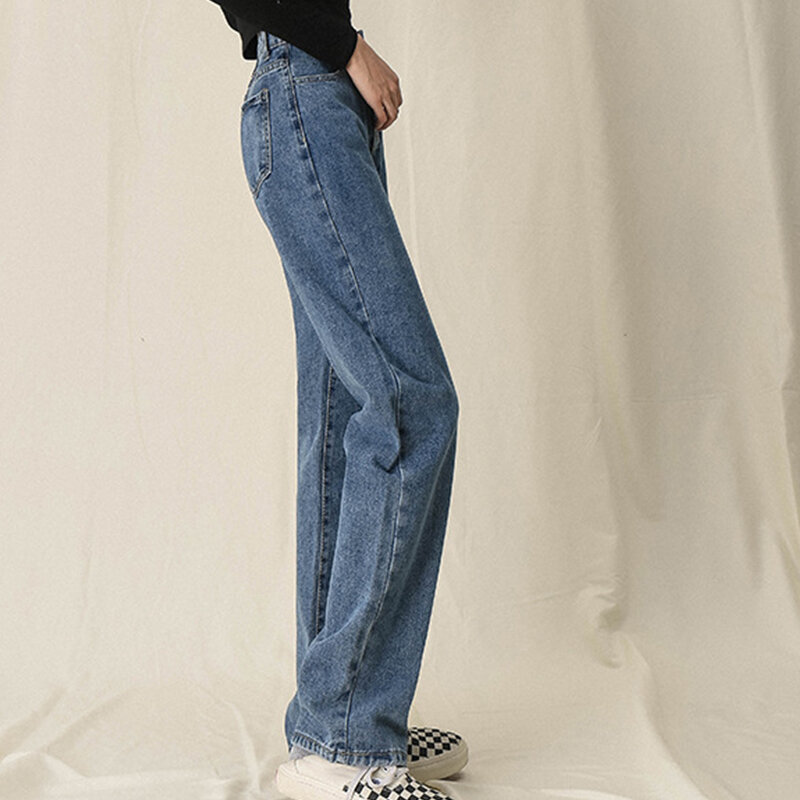 Schwarz Hohe Taille Reißverschluss Breite Bein Jeans frau Einfache Plus Größe Gerade Hosen Frauen Mode Harajuku Solide Jeans Frau 2022