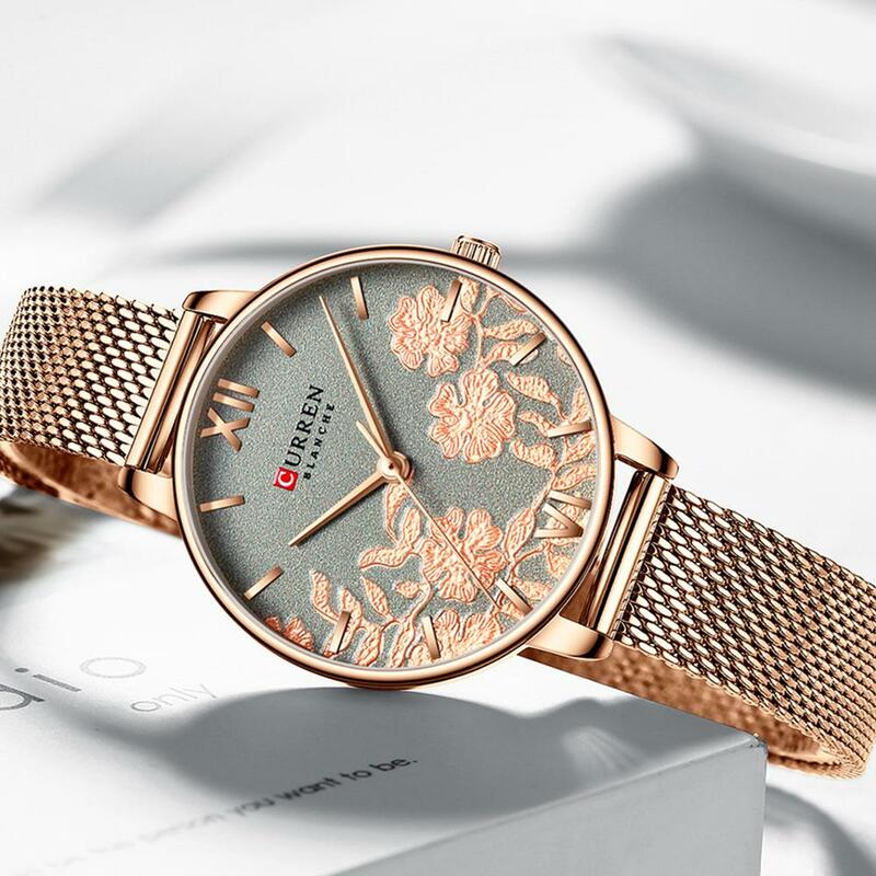 Часы CURREN женские наручные кварцевые, брендовые роскошные стильные с браслетом из нержавеющей стали, с розовым ремешком, подарок для женщин