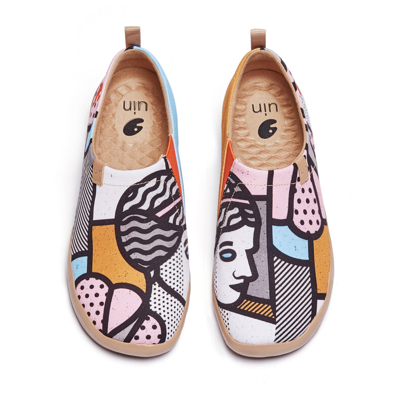 Uin Vrouwen Casual Loafers Geschilderd Lopen Slip Lichtgewicht Comfortabele Canvas Mode Sneakers Reizen Schoenen Griekenland Serie