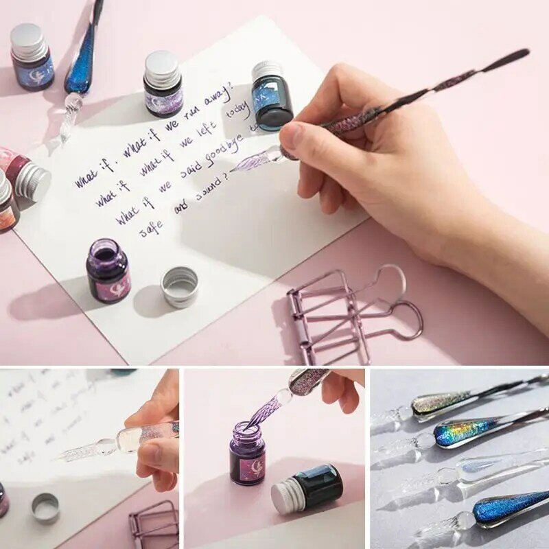 Crystal Sterrenhemel Glas Inkt Pen Glas Dip Pen Voor Schrijven Vulpen Set Gift U1JA