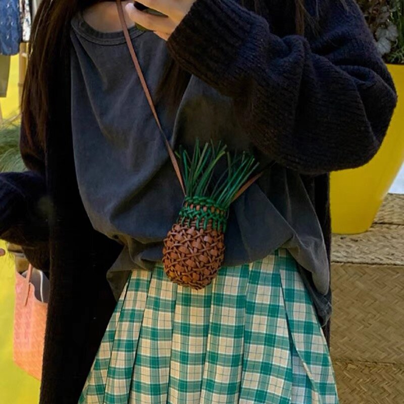 Bandolera de mimbre con forma de piña para mujer, bolso tejido de paja Bali