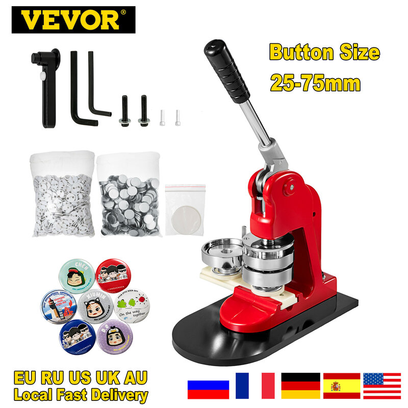 VEVOR Badge Maker Machine 32 to 75mm with 500 or 1000Pcs Circle Manufacture Button Parts Metal Custom Sheet Tag Pressing for Pin