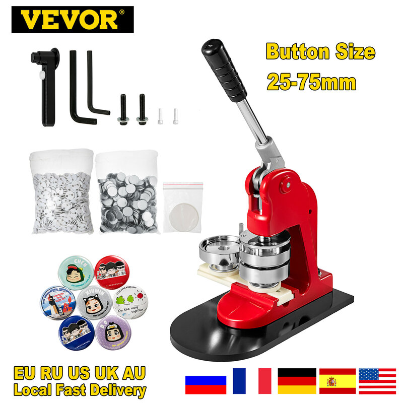 VEVOR-Máquina para Fabricación de Botones Personalizados, Dispositivo para Chapas de Metal de 32 a 75 mm, Funciona Presionando Etiqueta de Círculo, por 500 a 1000 uds.