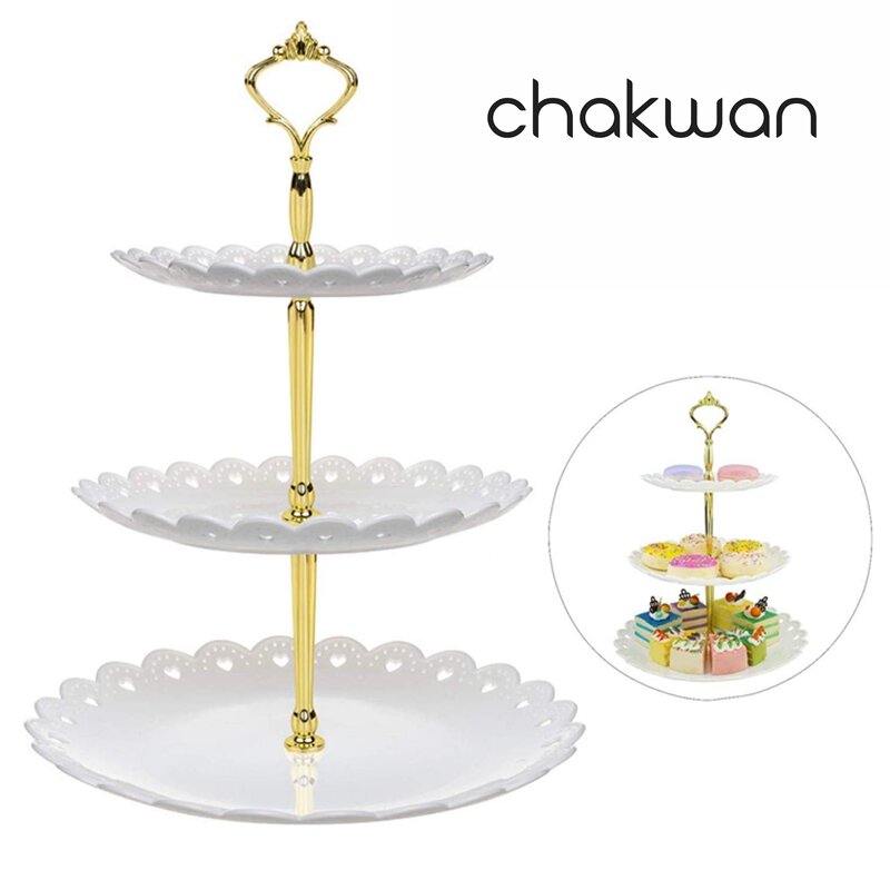 3 Layer Cupcake Stand Plastic Tiered Party Serving Stand Dessert Tower Tray Fruits Desserts Dish Plates for Tea Birthday Party