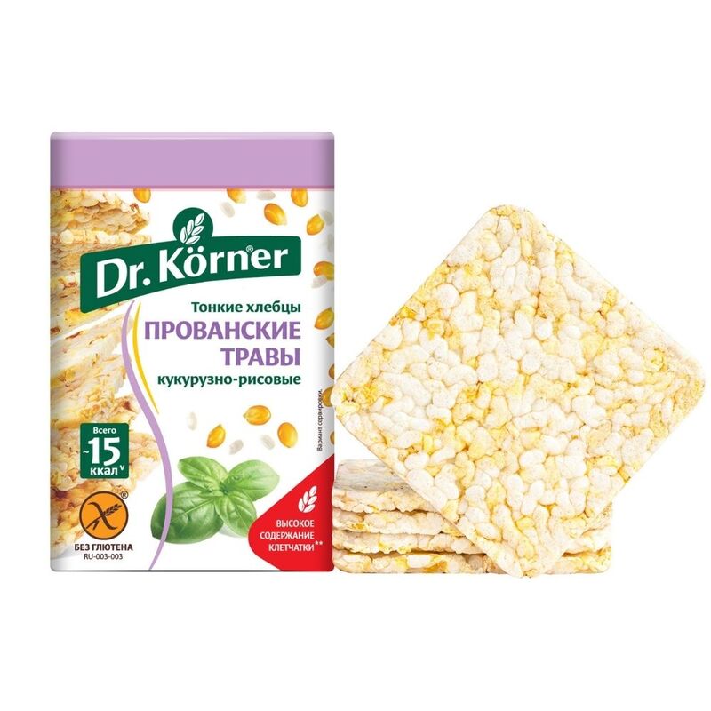 Dr Korner – pain croustillant, riz de maïs avec herbes de Provence, épicerie, aliments sains, collations, sucreries, sans Gluten, sport, Nutrition pour adultes, régime sans sucre, végétalien, perte de poids, faible en calories