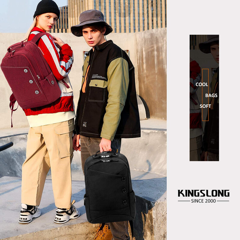 KINGSLONG – sac à dos pour ordinateur portable 15.6 17 pouces, sac de livre professionnel Anti-vol et Durable, sac étanche rouge du lycée