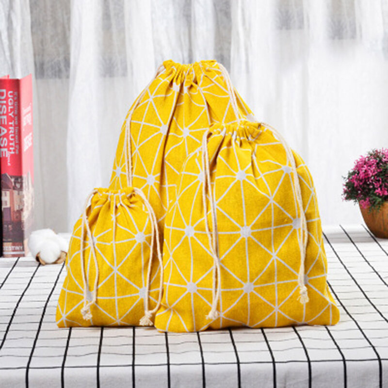1pc Casual Women Cotton Drawstring Shopping Bag Eco Reusable Folding Grocery Cloth Underwear Pouch Case Travel Home Stora
